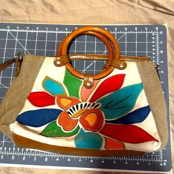 Felix Brand Tropical Patchwork Wooden Handle Bag - Picture 2 of 7